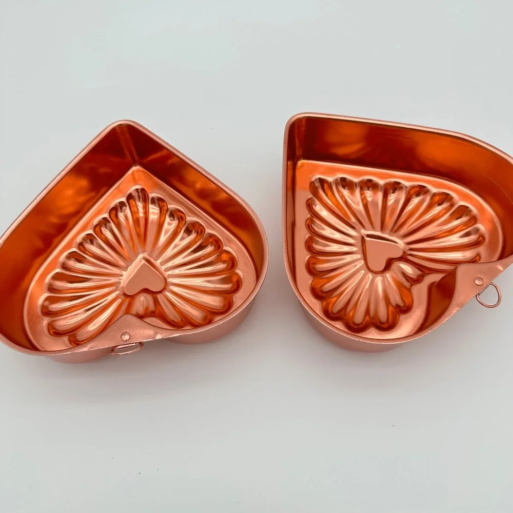 Vintage Copper Heart Jello Mold Set 2pc Sunburst Fluted Wall Hanging Decor